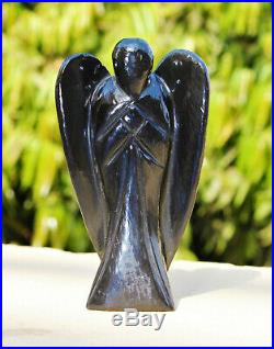 X-Large 100MM Black Tourmaline Angel Reiki Gemstone Handcarve Figurine Wings