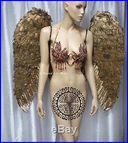 X Large Gold Angel Wings Dance Costume Rave Bra Cosplay Made to Order