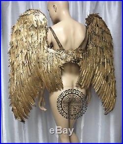 X Large Gold Angel Wings Dance Costume Rave Bra Cosplay Made to Order