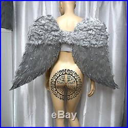 X Large Silver Rhinestone Angel Wings Dance Costume Rave Bra Cosplay MTO