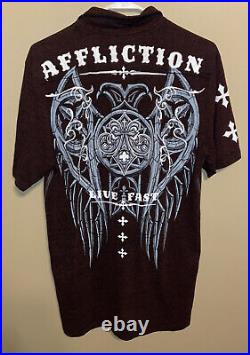 Y2K Affliction Polo front and back large Red Maroon Angel Wings