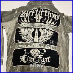 Y2K Authentic RARE Affliction Hoodie Men's L Angel Wings Distressed Thermal USA