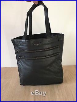 Zadig Voltaire BAG Black Leather Tote Bag Angel Wing shopping bag NWT