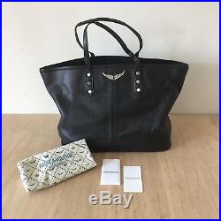 Zadig Voltaire MICK BAG Black Leather Tote Bag Angel Wing shopping bag NWT