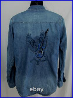 Zadig & Voltaire Paris Denim Jean Shirt Jacket Embroidery Skeleton Angel Guitar