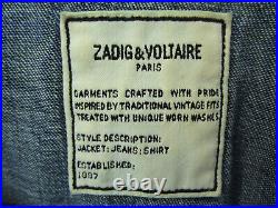 Zadig & Voltaire Paris Denim Jean Shirt Jacket Embroidery Skeleton Angel Guitar