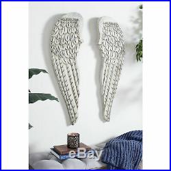 Zimlay Large Distressed White Angel Wings Wood Set Of 2 Wall Art 81480