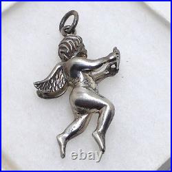 Zina Large 29 Grams Sterling Silver 925 3-D Winged Cupid with Heart Pendant 2.5