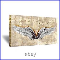 Zlove Large Vintage Yellow Canvas Wall Art Angel Wings with You Are My Angel Ins
